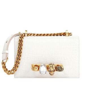 Alexander McQueen Ivory Croc Embossed Mini Jewelled Satchel Bag NEW!